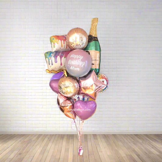Cake Champagne and Personalized Name Balloon Bouquet