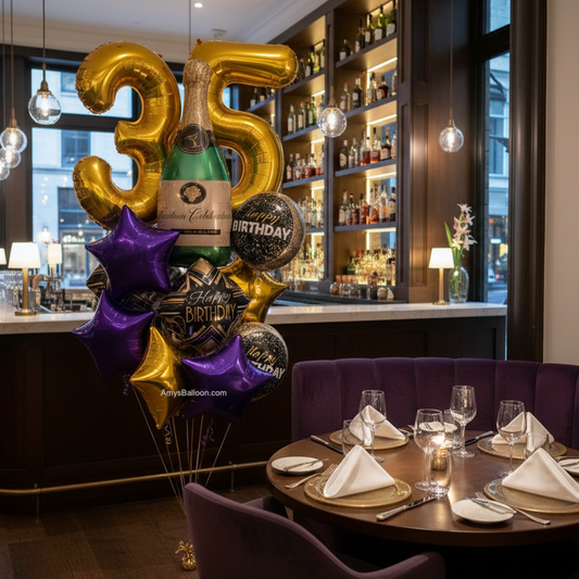 Two Big Number with Champagne Bottle Birthday Balloon Bouquet