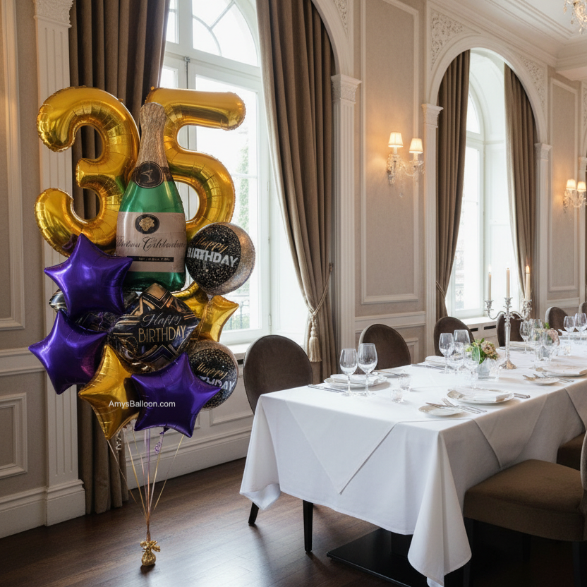 Two Big Number with Champagne Bottle Birthday Balloon Bouquet