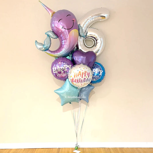 Narwhal and Number Birthday Balloon Bouquet
