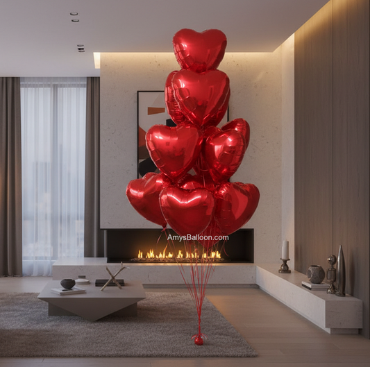 Dozen Red Heart Balloons Floor Bouquet