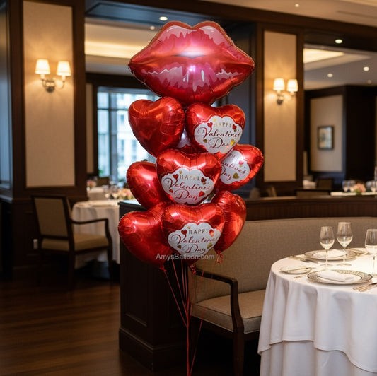 Big Kiss and Heart Balloons Bouquet