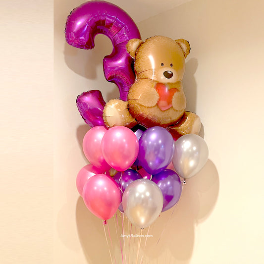 Bear and Number Balloons Bouquet
