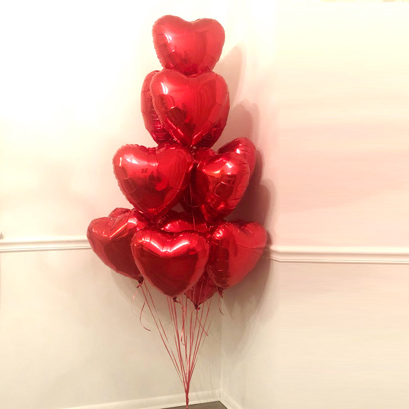 Dozen Red Heart Balloons Bouquet