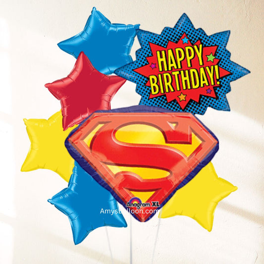 Superman Emblem Birthday Balloon Bouquet