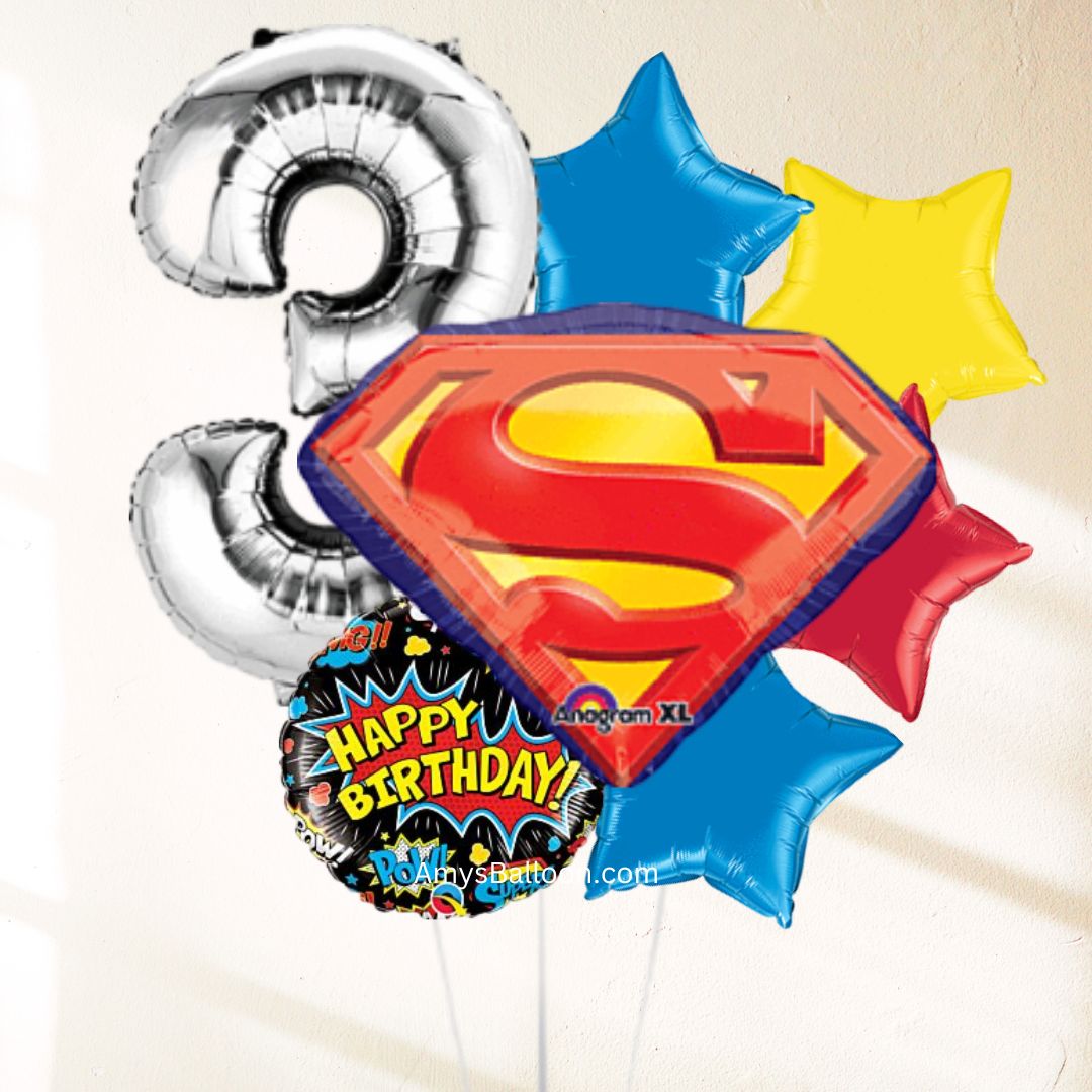 Superman Emblem Birthday Balloon Bouquet