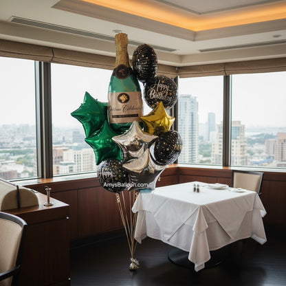 Champagne Bottle Birthday Balloon Bouquet