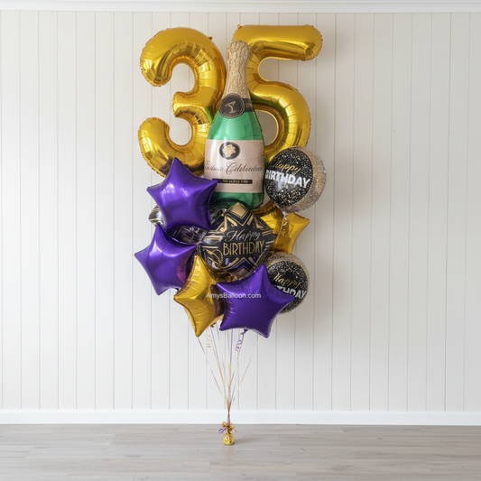 Two Big Number with Champagne Bottle Birthday Balloon Bouquet