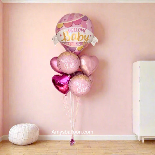 Welcome Baby Girl Balloon Bouquet