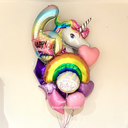 Ramo de globos arcoíris de unicornio