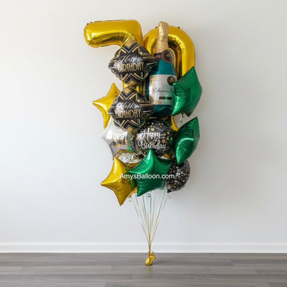 Two Big Number with Champagne Bottle Birthday Balloon Bouquet
