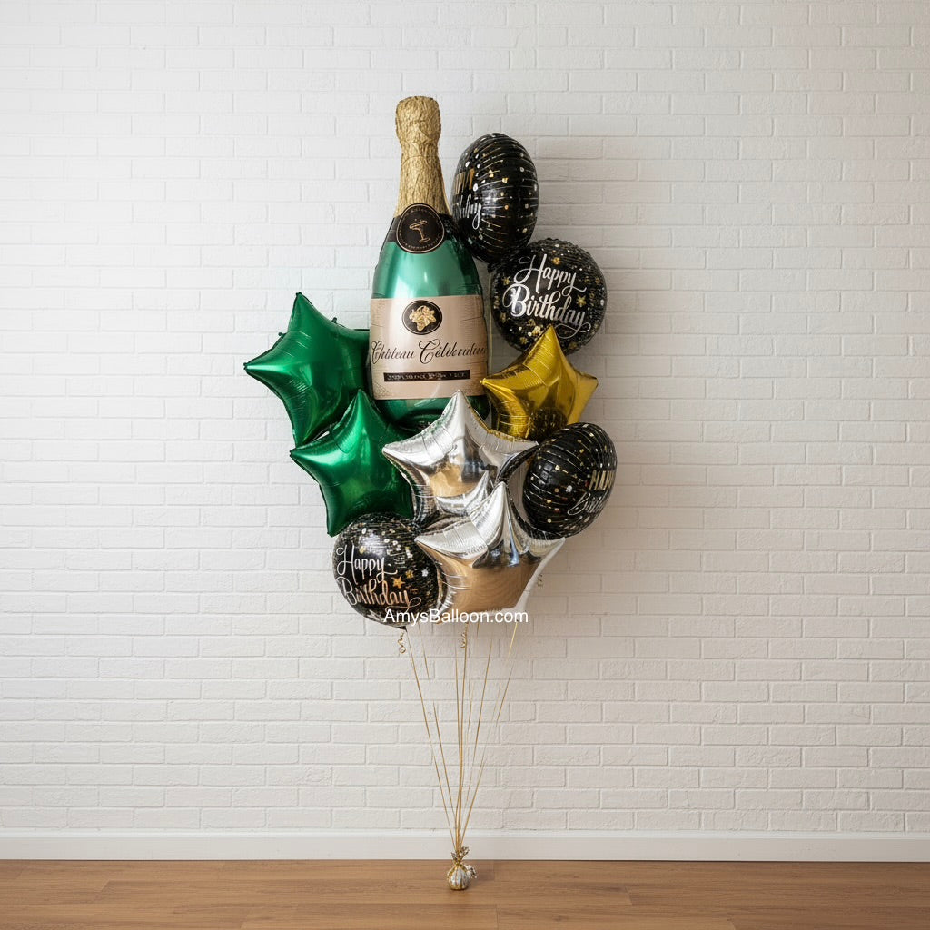 Champagne Bottle Birthday Balloon Bouquet