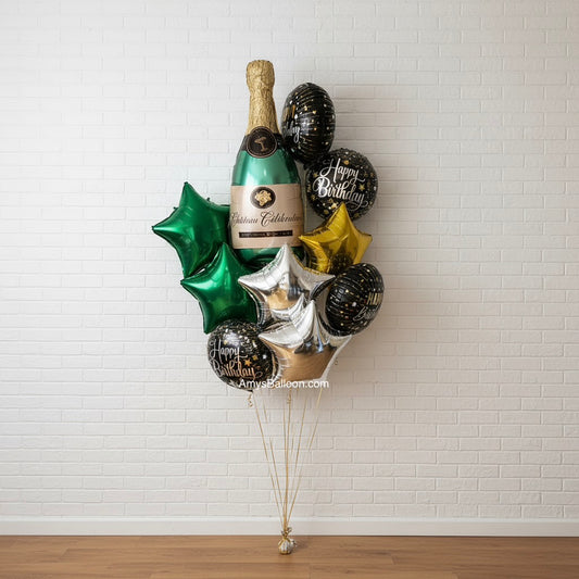 Champagne Bottle Birthday Balloon Bouquet