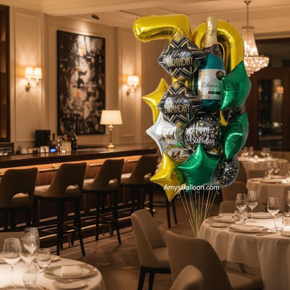 Two Big Number with Champagne Bottle Birthday Balloon Bouquet