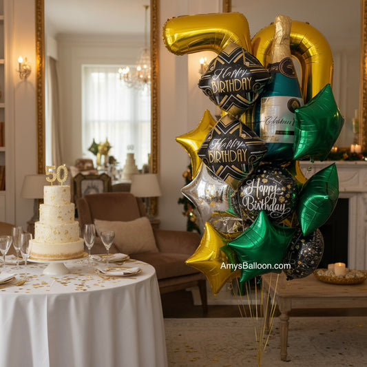 Two Big Number with Champagne Bottle Birthday Balloon Bouquet