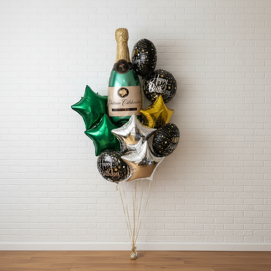 Champagne Bottle Birthday Balloon Bouquet