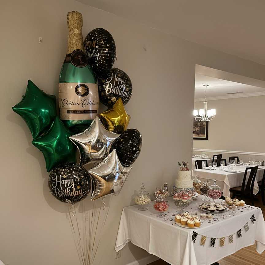 Champagne Bottle Birthday Balloon Bouquet