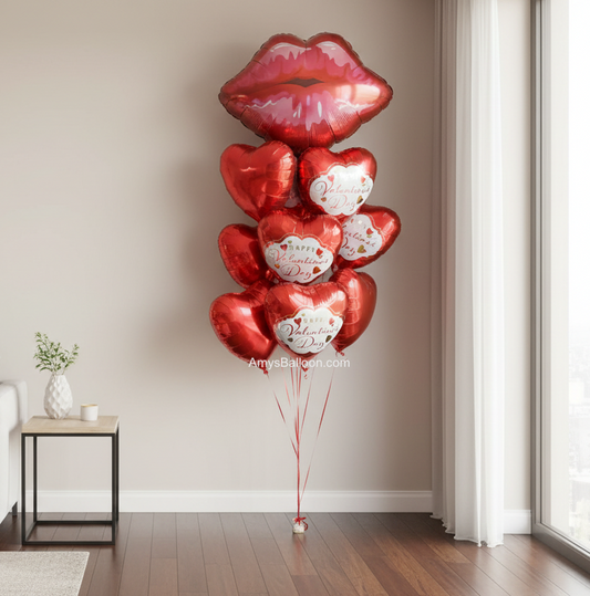 Big Kiss and Heart Balloons Bouquet