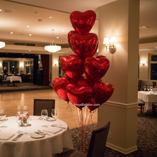 Dozen Red Heart Balloons Floor Bouquet
