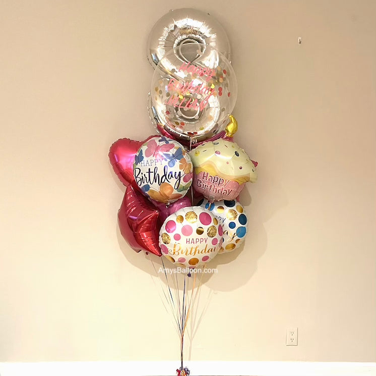 Number and Personalized Confetti Birthday Balloon Bouquet