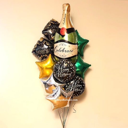 Champagne Bottle Birthday Balloon Bouquet