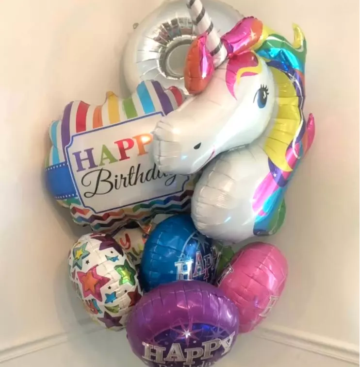 Unicorn, Jumbo Birthday Balloon and Number Bouquet
