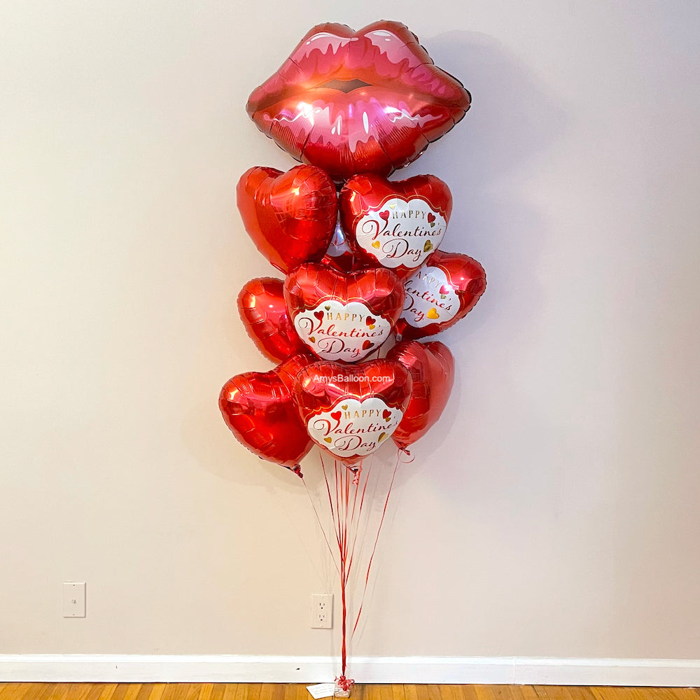 Big Kiss and Heart Balloons Bouquet