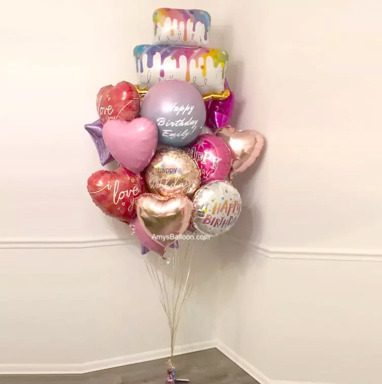 Personalized Big Birthday Cake Balloon Bouquet